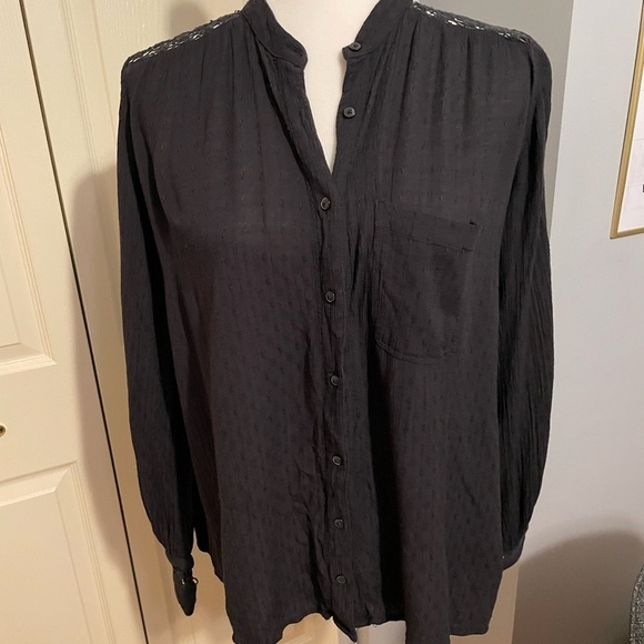 Free People The Best Blouse Black Open Weave Back Women Top - Picture 3 of 6